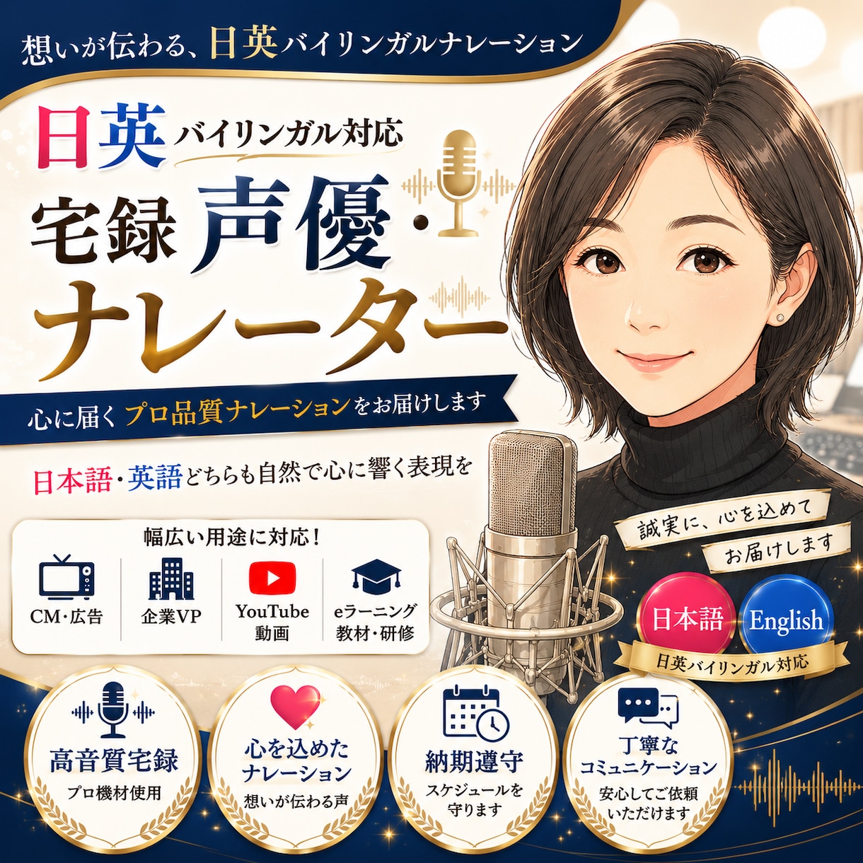 声（日本語・アメリカ英語）で画像に命を吹き込みます プロ品質のナレーションスキル/ネイティブ並の英語インパクト！ イメージ1