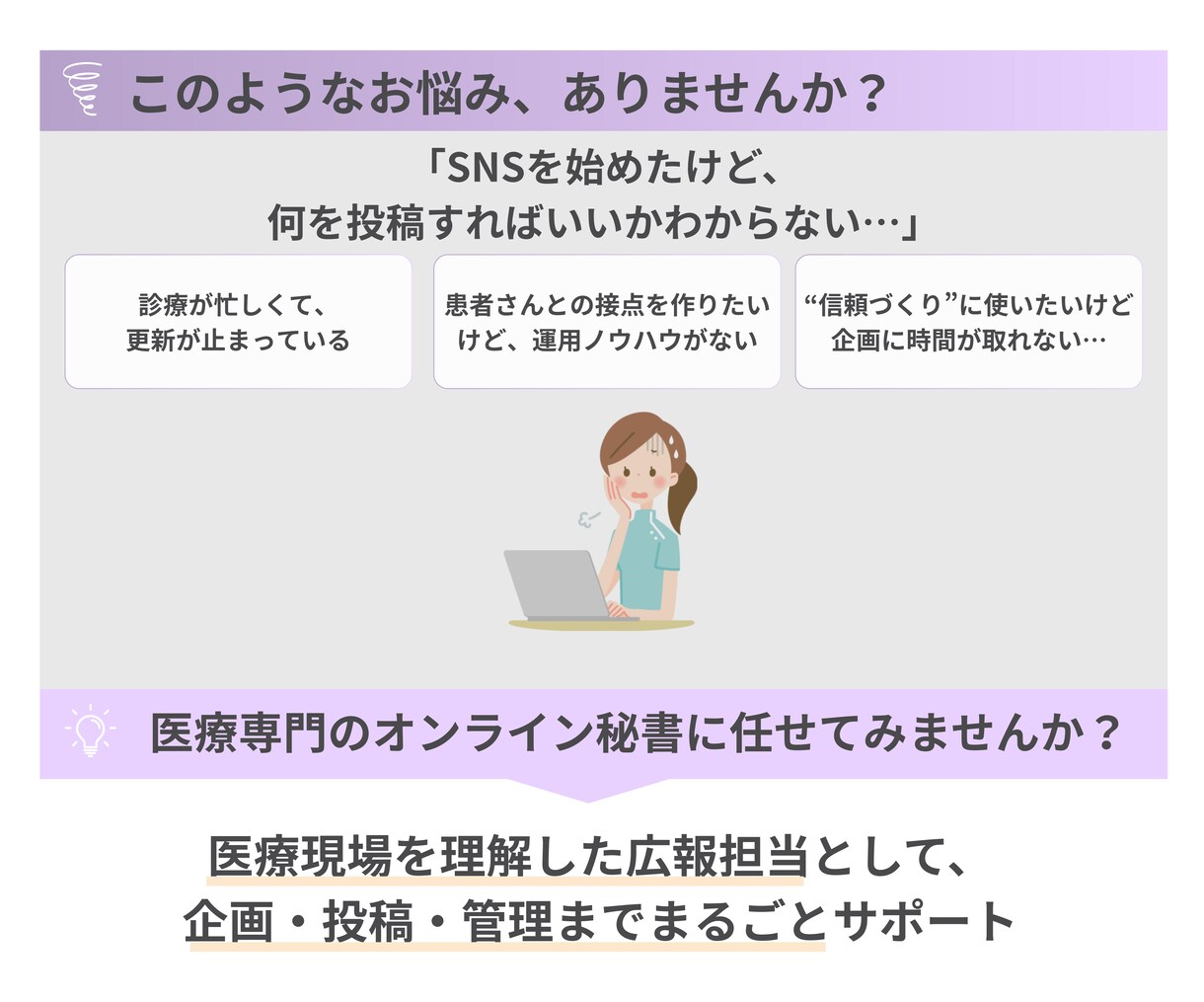 クリニック専門でSNS運用代行をします 投稿企画・デザイン・更新まで、医療現場を理解したチームが伴走 イメージ2