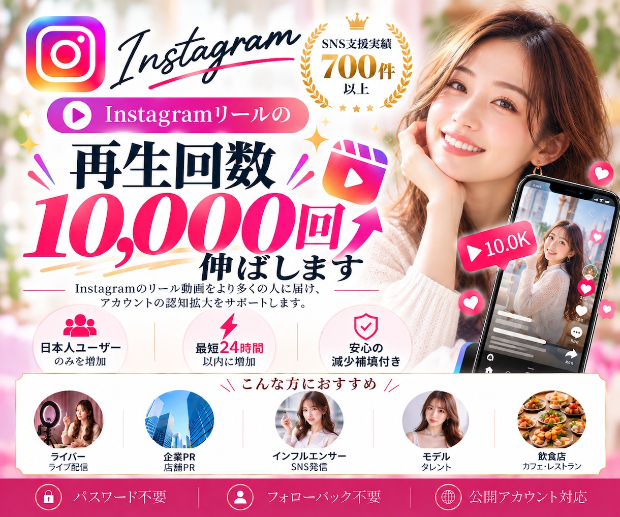 インスタリール再生回数10,000回伸ばします 30日間保証付き｜即日対応｜Reels/IGTV/動画に対応 イメージ1