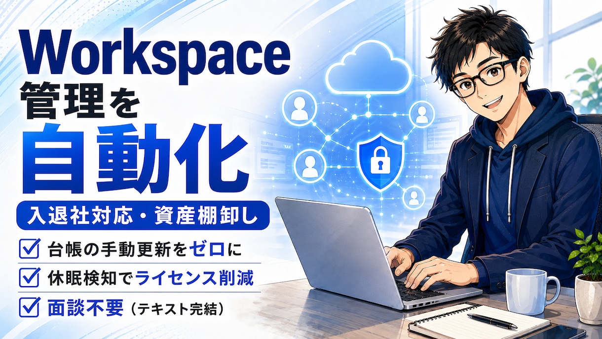 Workspaceの入退社・資産管理を自動化します 入退社の自動化や休眠端末の検出で、情シスの手作業をゼロへ。 イメージ1