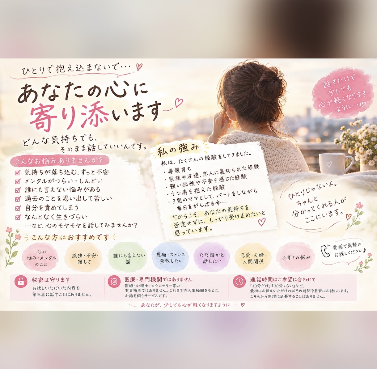 5分でもOK♪ 私があなたの心に寄り添います ずっと心の拠り所が欲しかった。そんなあなたに。 イメージ1