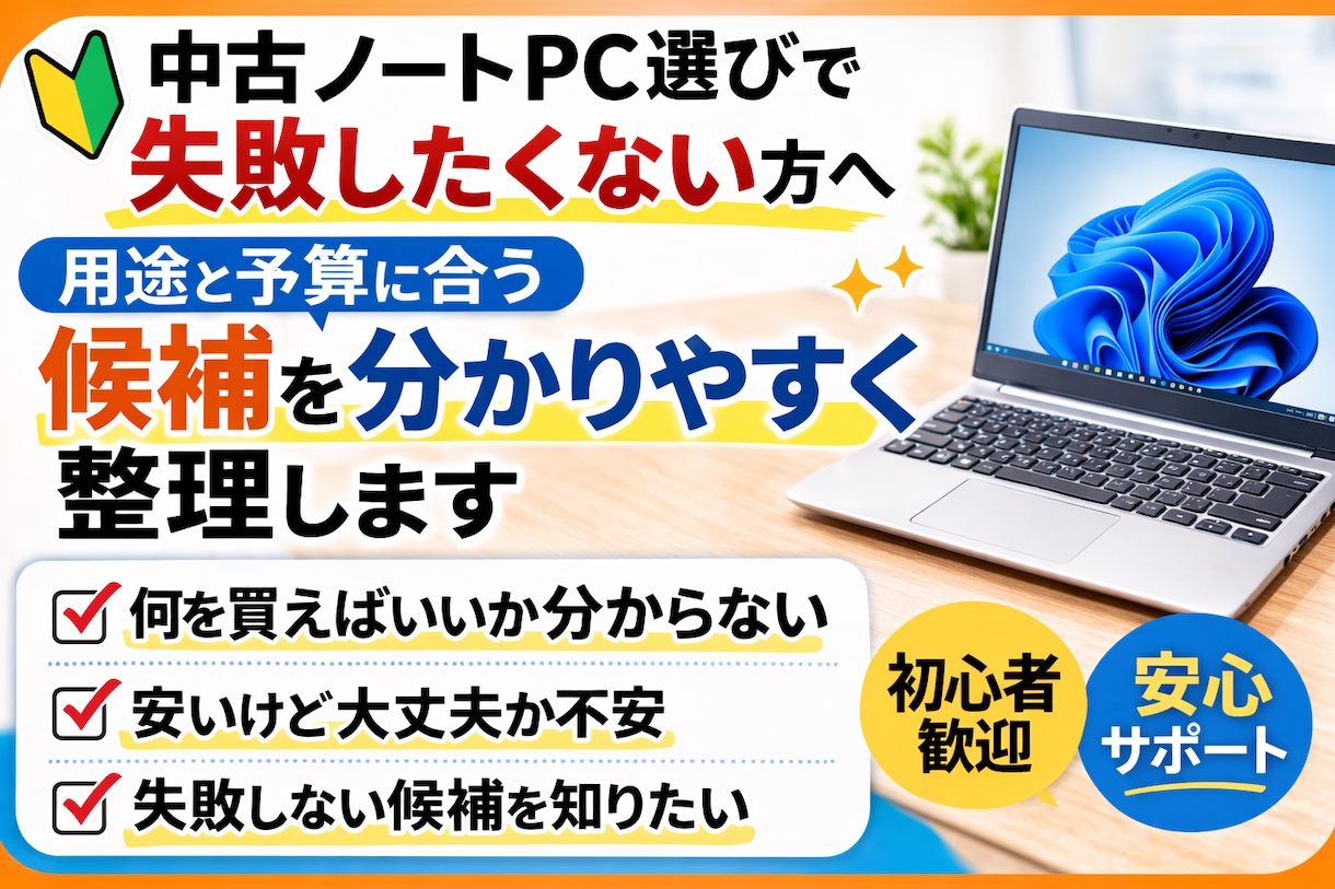 初心者歓迎　中古ノートPC選びをお手伝いします 用途と予算に合わせて、中古ノートPCの候補を整理します イメージ1