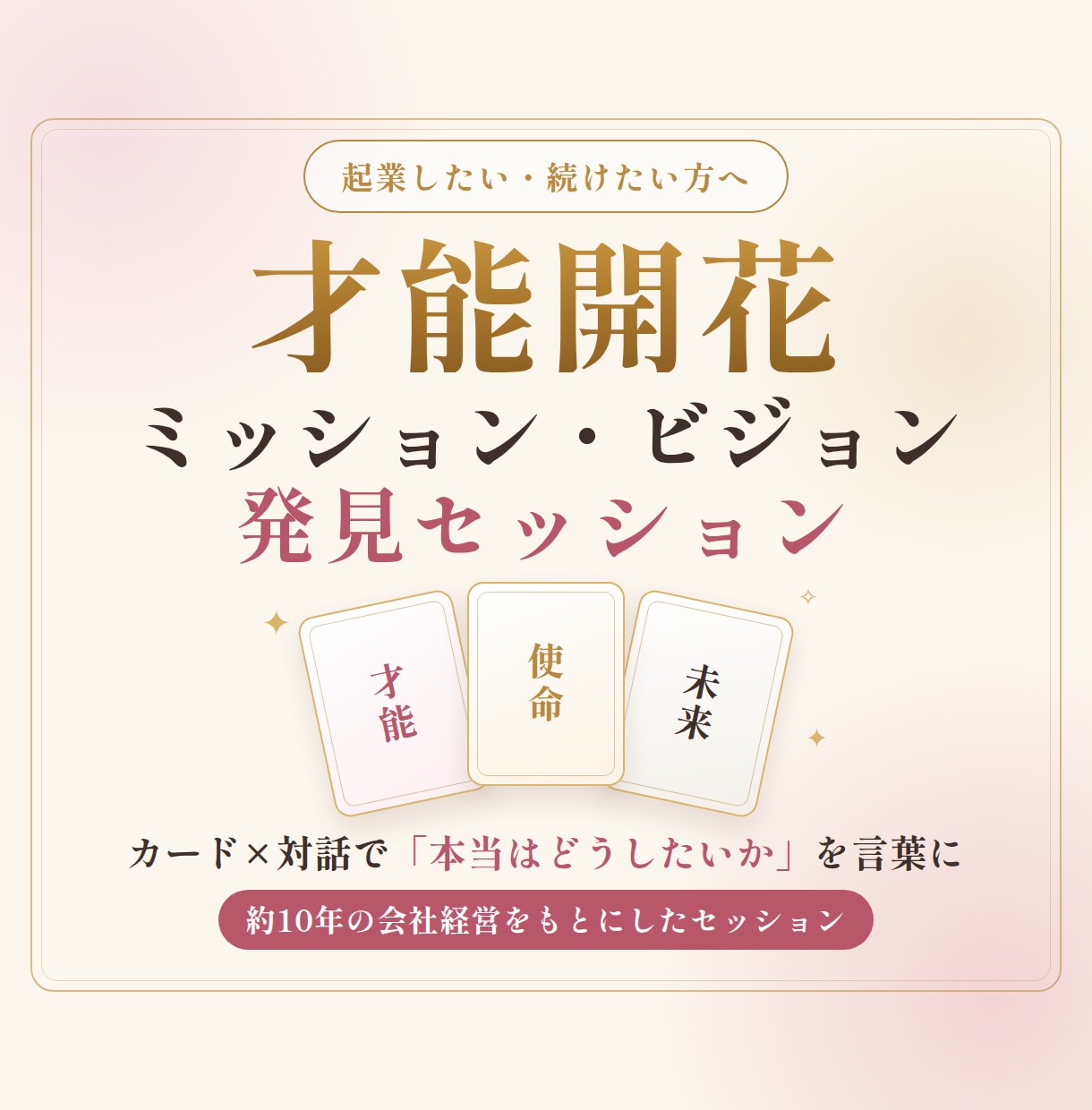 起業家の才能・ミッション・ビジョンを発掘します "がむしゃら経営"を卒業した経営者と一緒に、未来を描く60分 イメージ2