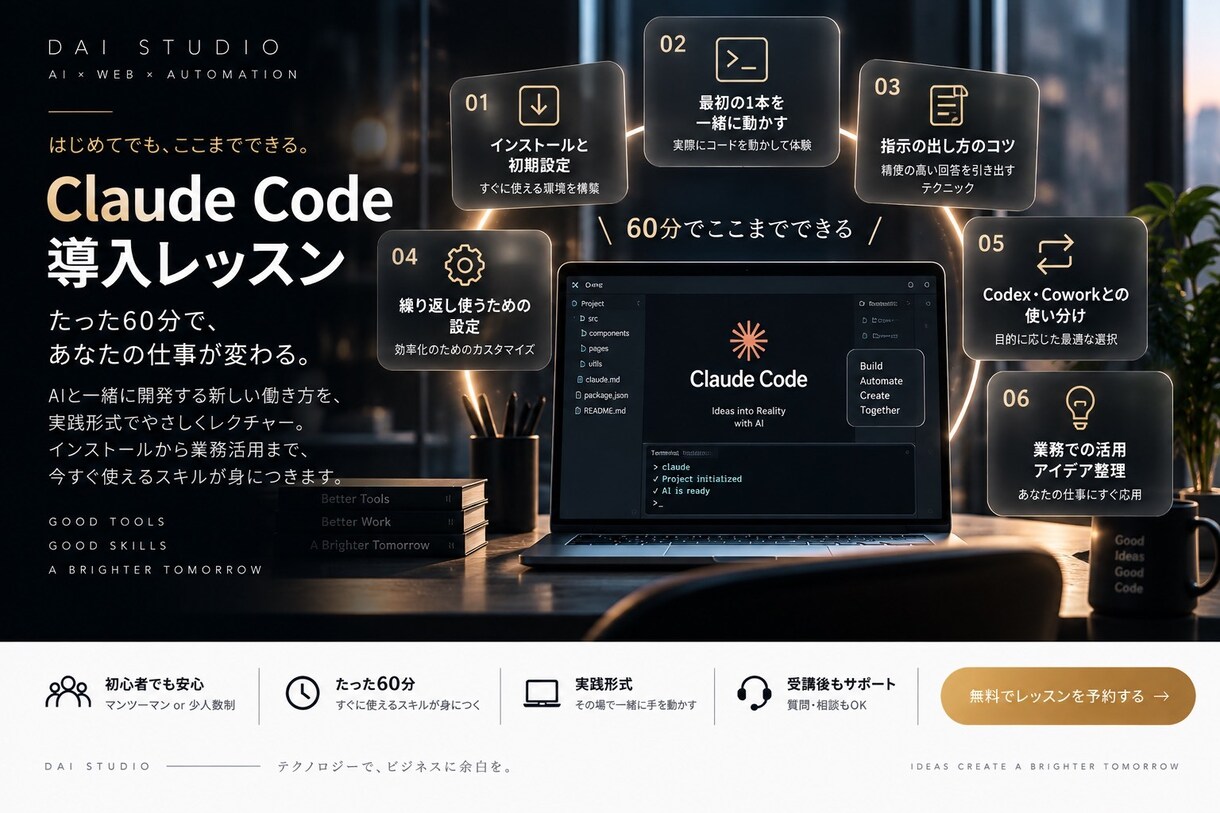 Claude Codeの導入と使い方を教えます Codex・Cowork対応｜環境構築から実務での使い方まで イメージ1