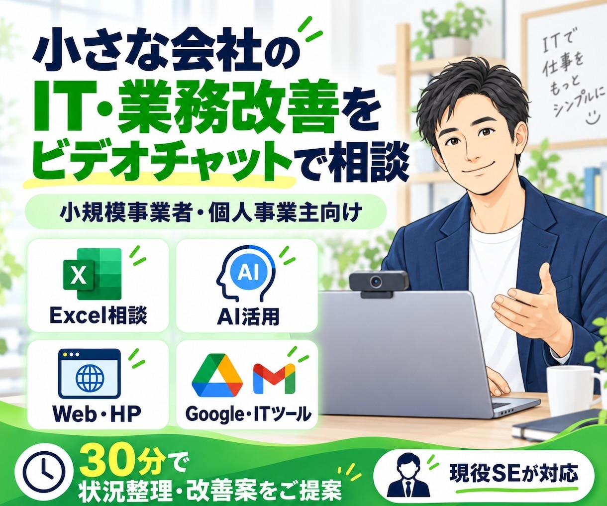 小さな会社のIT・業務改善を30分相談できます Excel・AI・Webの悩みを現役SEと一緒に整理します イメージ1