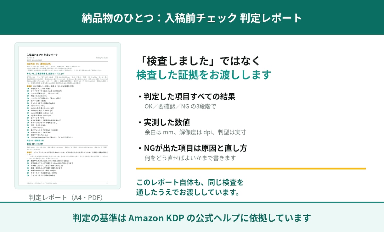 Kindleペーパーバック入稿用PDFを作成します 検査した証拠（判定レポート）を一緒にお渡しします イメージ3