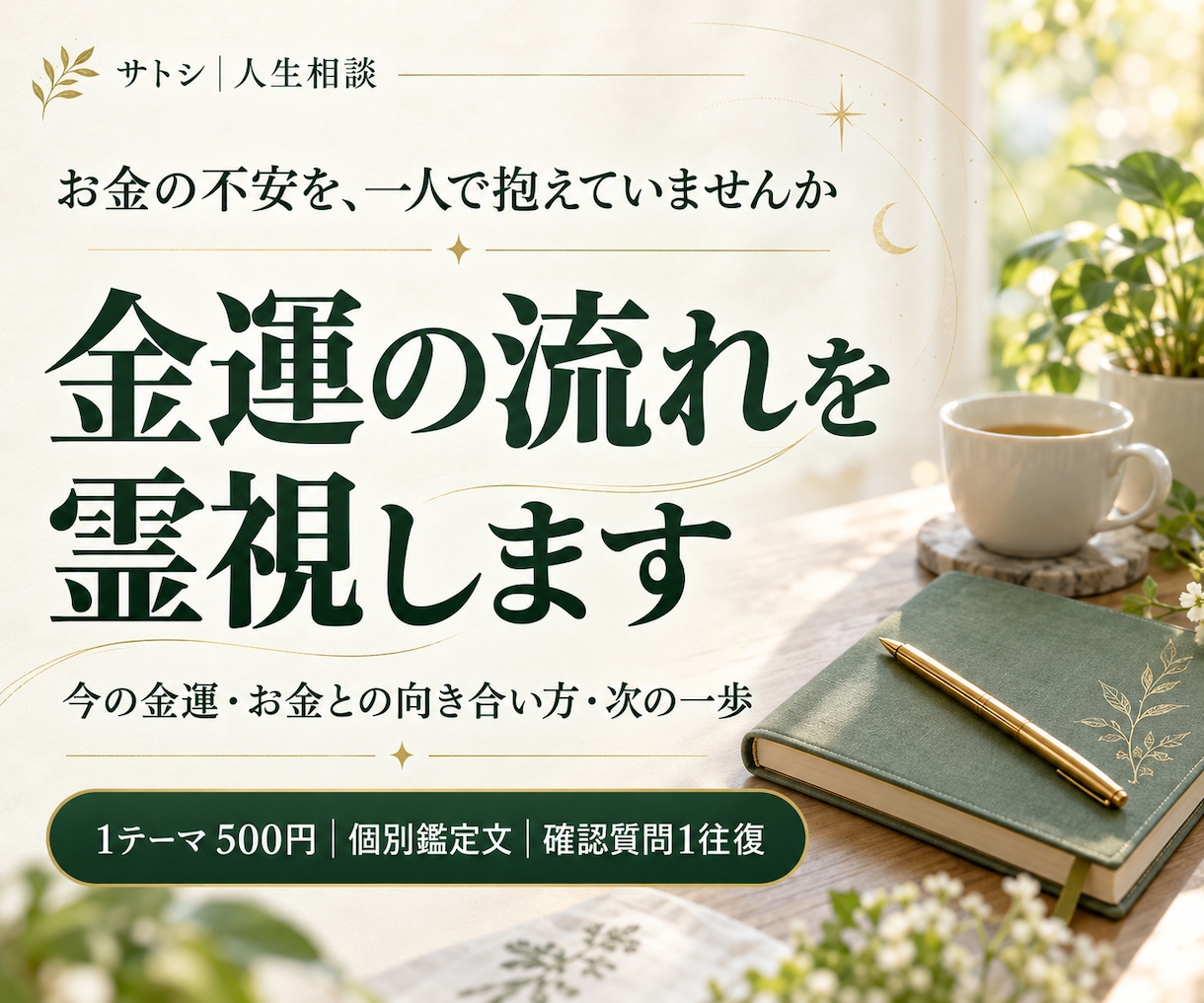 お金の不安に寄り添い金運の流れを霊視します 今の金運とお金との向き合い方、次の一歩を丁寧に鑑定 イメージ1