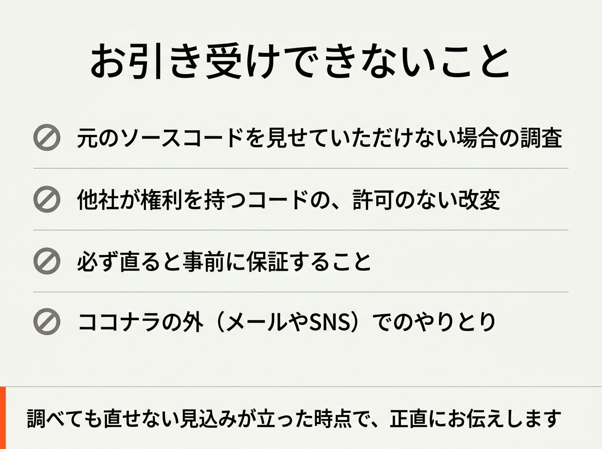 エラーや不具合の原因を調査して修正します 他の人が作ったコードでも対応。再現条件から特定します イメージ7