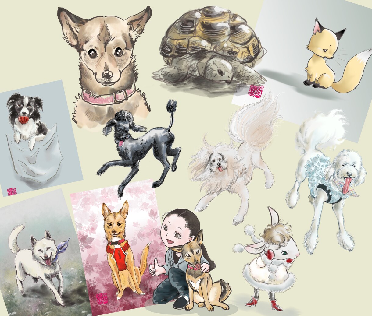 ペットの似顔絵、イラスト、アイコン、作成します 。絵本風の絵やデザイン風の絵などをお選びいただけます。 イメージ2