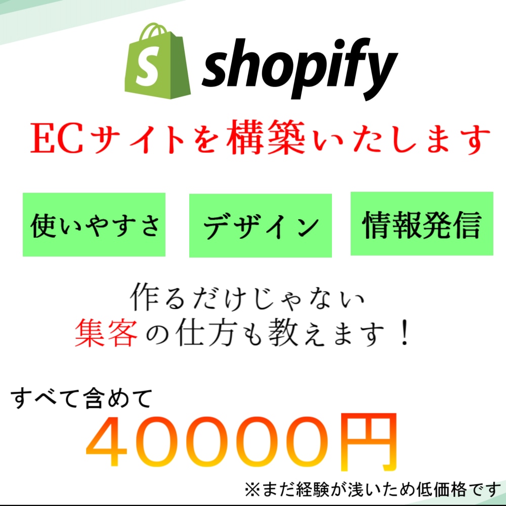 追加料金なし！shopifyでECサイトを作ります 作るだけじゃない売れるサイトにするために集客にも力を入れます イメージ1