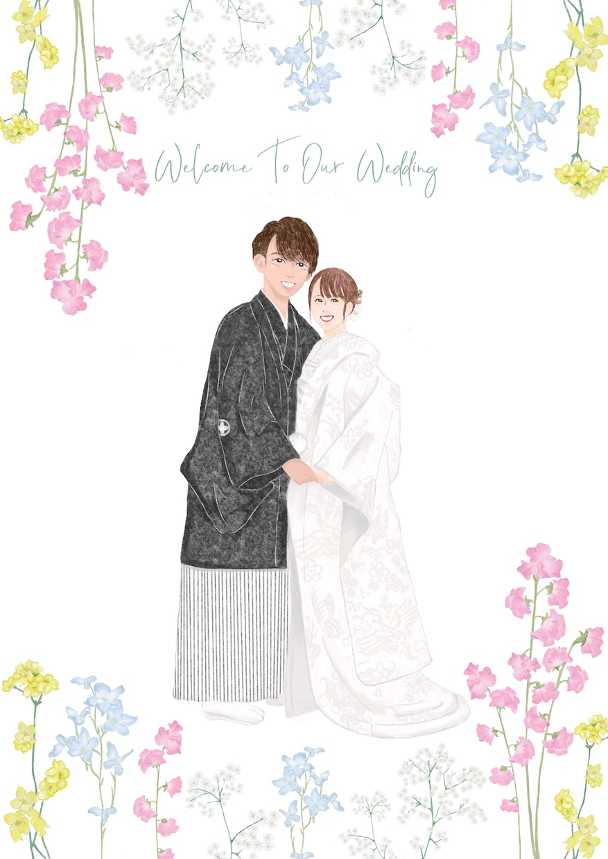 結婚式のウェルカムボードを作成します あたたかみのある似顔絵、わんちゃんねこちゃんが得意です！ イメージ1
