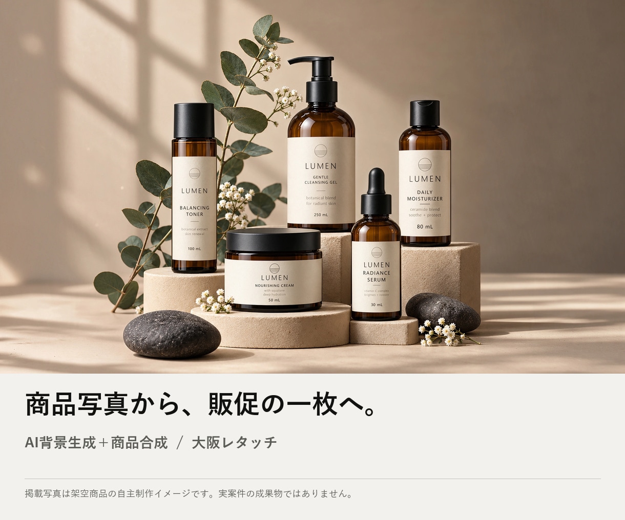 商品写真からAI背景の販促画像を制作します 商品写真を基準に背景生成と自然な合成まで対応 イメージ1