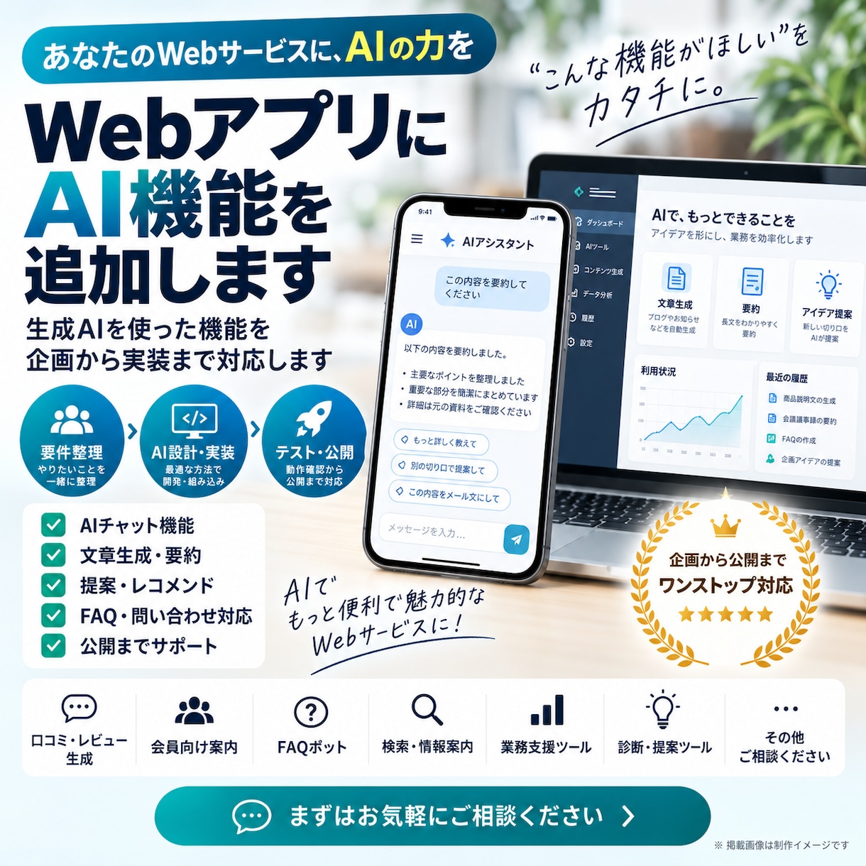 WebアプリにAI機能を追加します 生成AIを使った機能を企画から実装まで対応します イメージ1