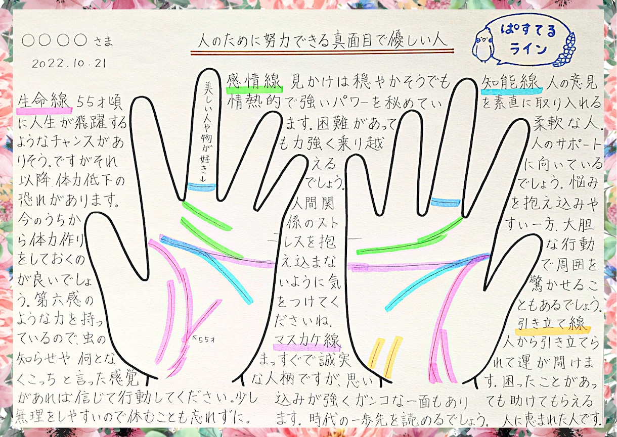 あなただけの手相の鑑定書を手書きで丁寧に作ります 世界で1つのあなたの取説！自分の手が好きになりますよ！ イメージ5