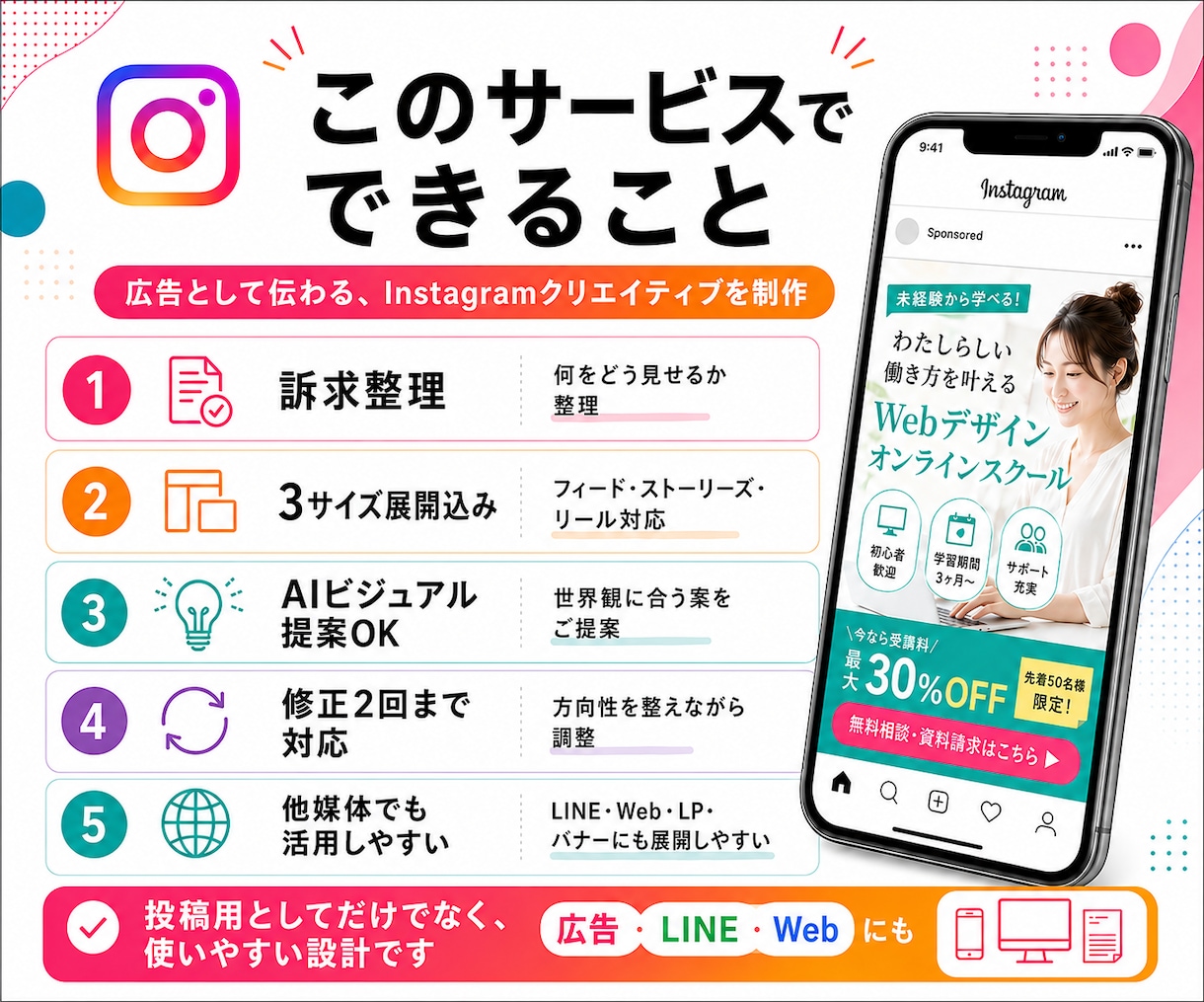 インスタ広告画像を3サイズで制作します ターゲットに伝わる広告画像を丁寧に作成 イメージ3