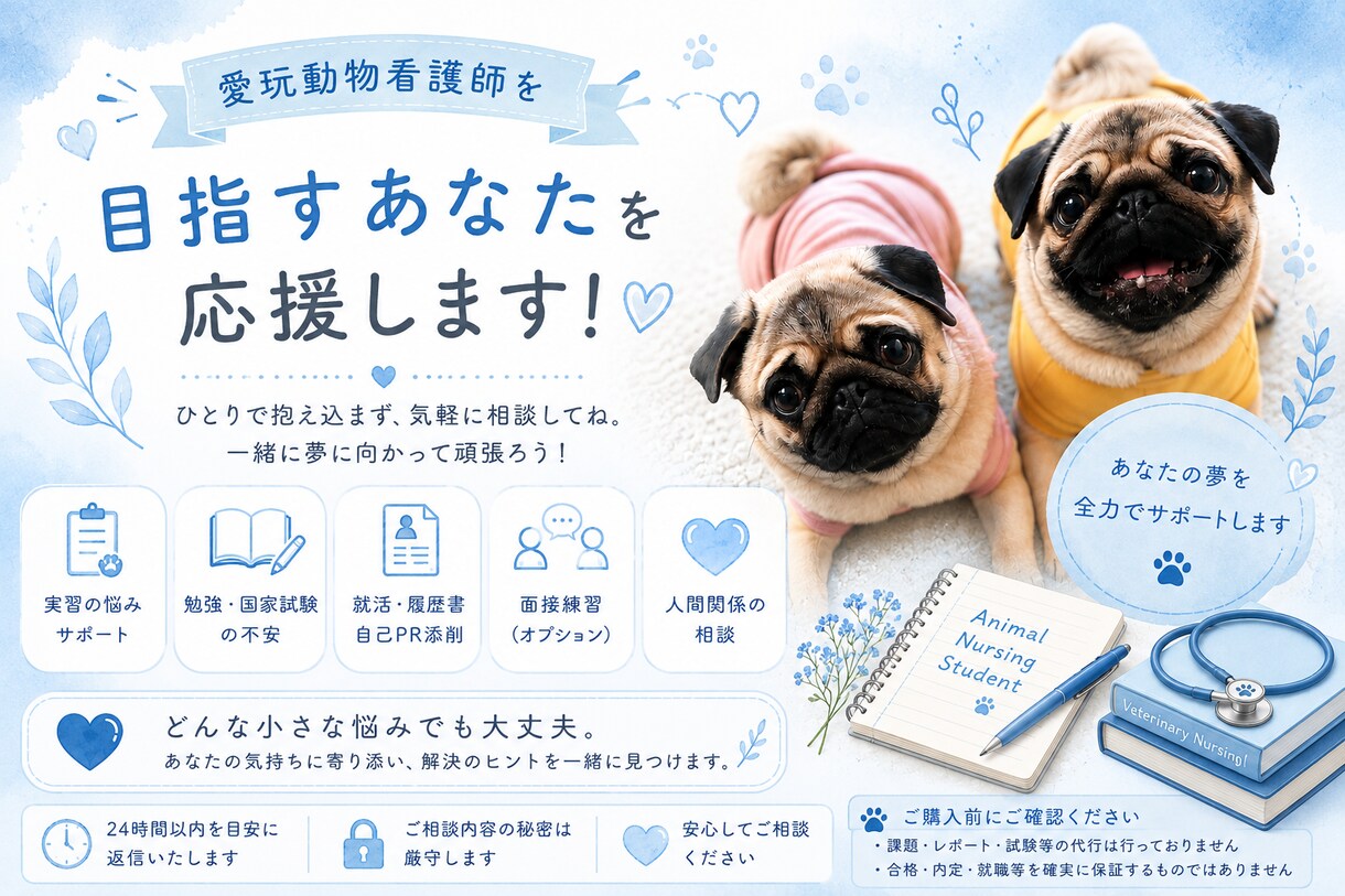愛玩動物看護師を目指すあなたを応援します 実習・就活・勉強の悩み相談OK！！ イメージ1