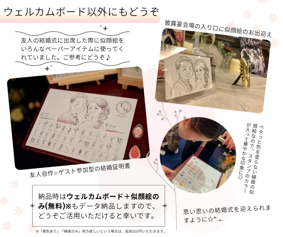 一線一線に心を込めた似顔絵ウェルカムボード描きます 【綺麗でオシャレ】結婚証明書・ペーパーアイテム・お祝いにも◎ イメージ8