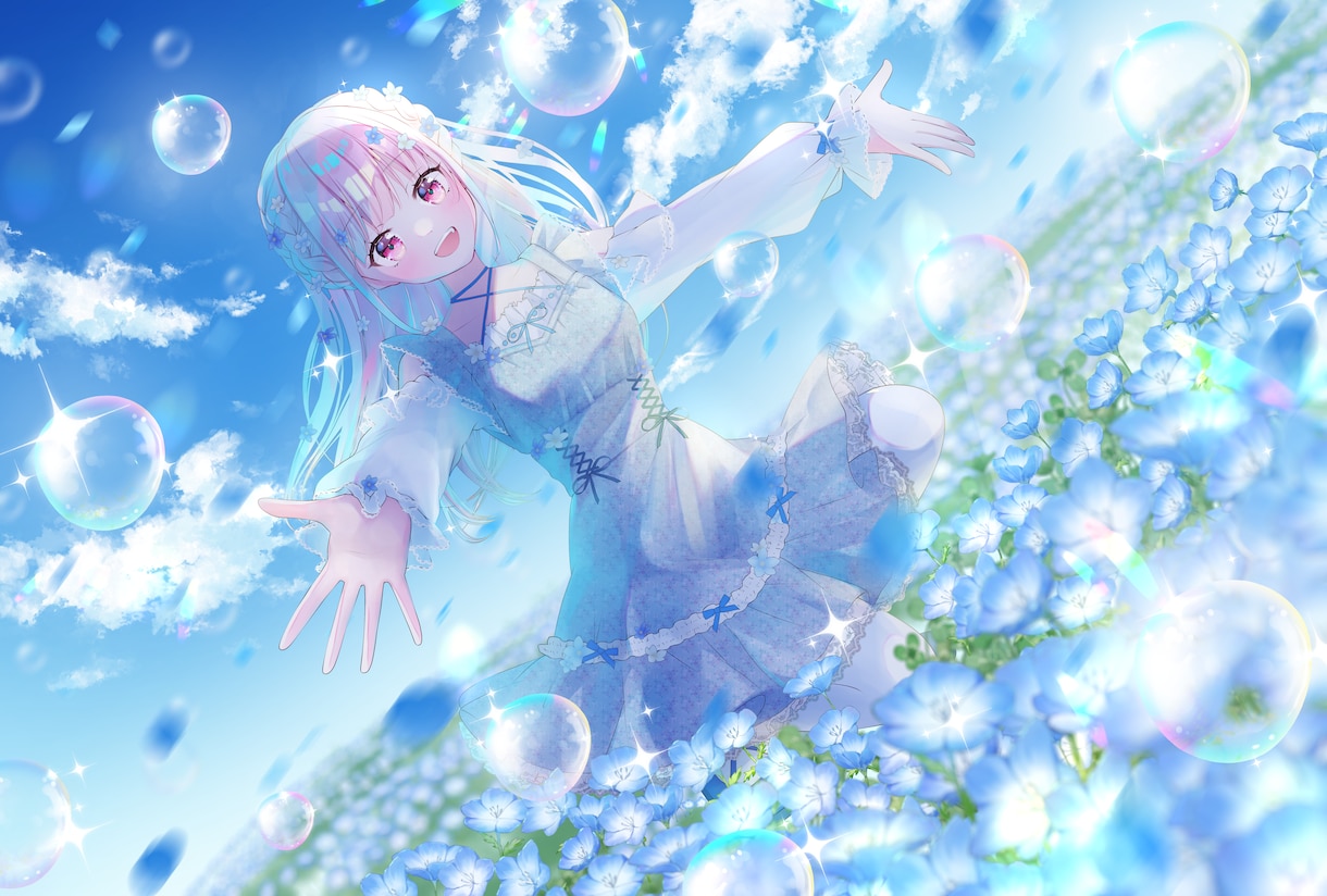 キラキラ×かわいい♡イラスト制作します 歌ってみたなどに♡キラキラ＆透明感のあるかわいいイラスト♡ イメージ1