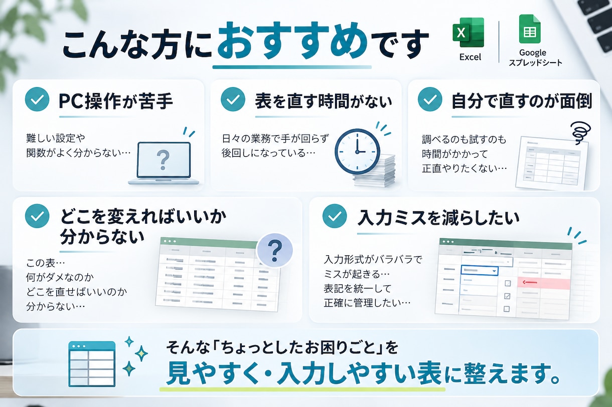 Excelの既存表を修正・改善をします プルダウン・チェックボックス・日付入力で使いやすく整えます イメージ3