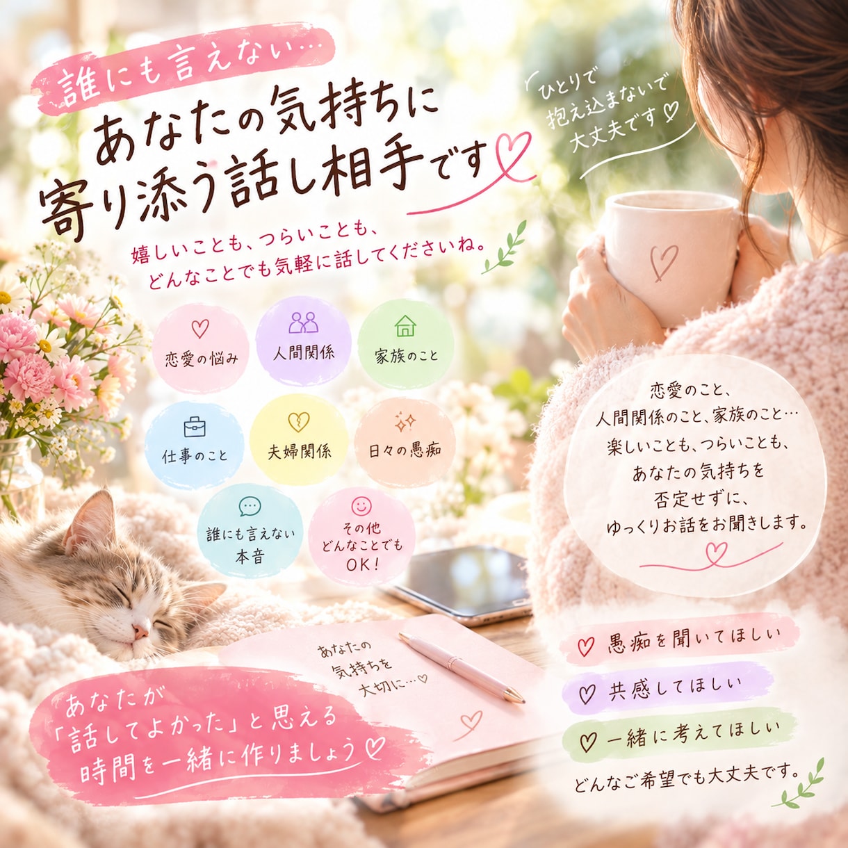 誰にも言えない恋の悩み、聞きます 恋のモヤモヤ、ひとりで抱えなくて大丈夫 イメージ1