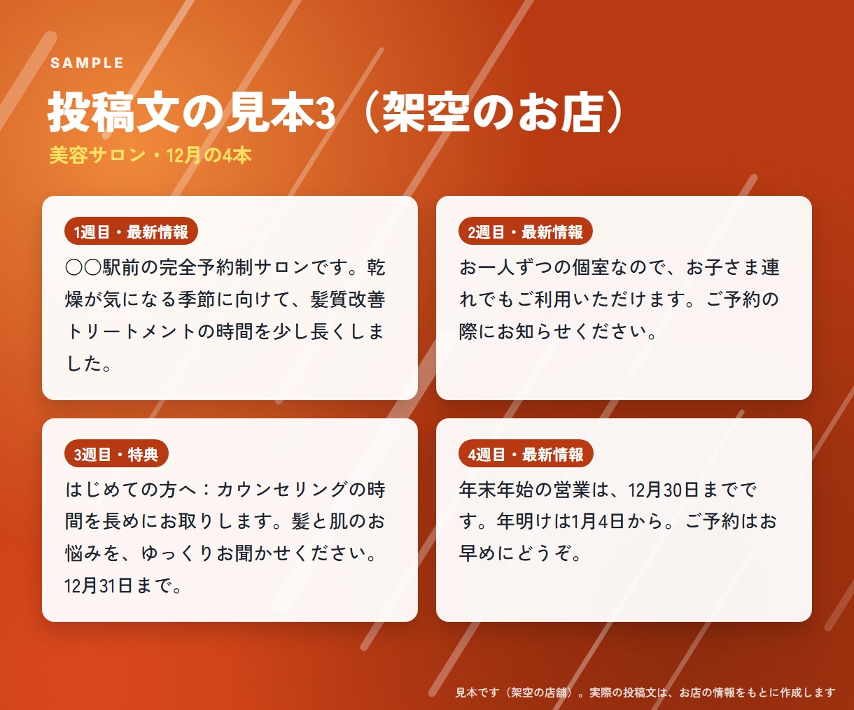 Googleマップの投稿文を4本セットで作ります 質問に答えるだけ｜地域×業種の言葉入り・文章で納品 イメージ8
