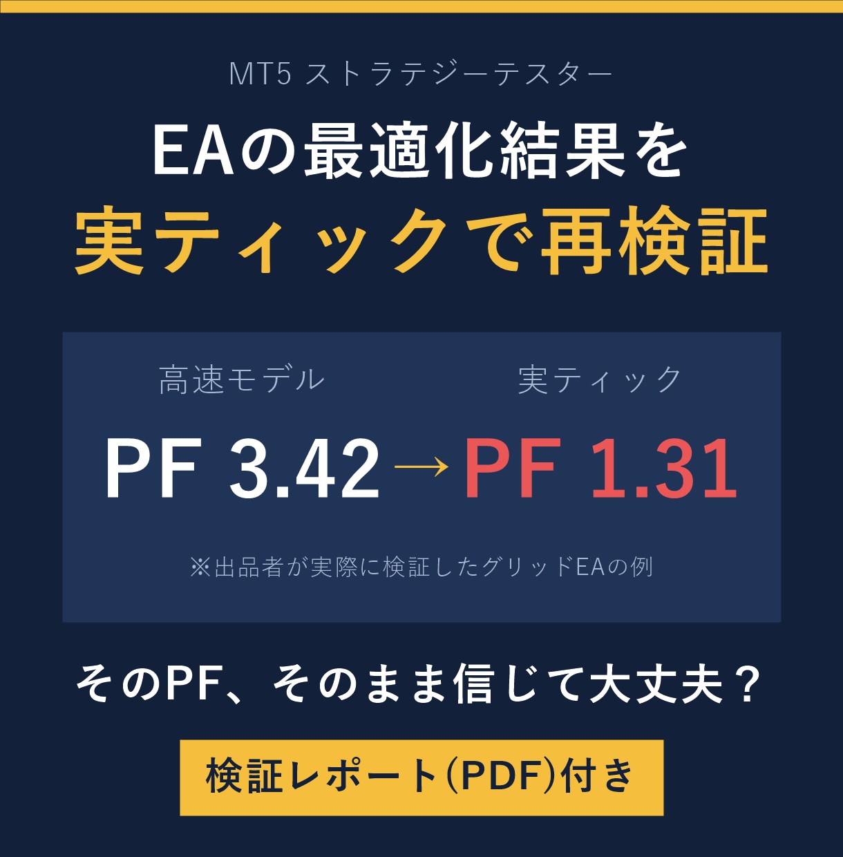 EAの最適化結果を実ティックで再検証します 高速モデルのPF、そのまま信じて大丈夫？MT5で検証 イメージ1