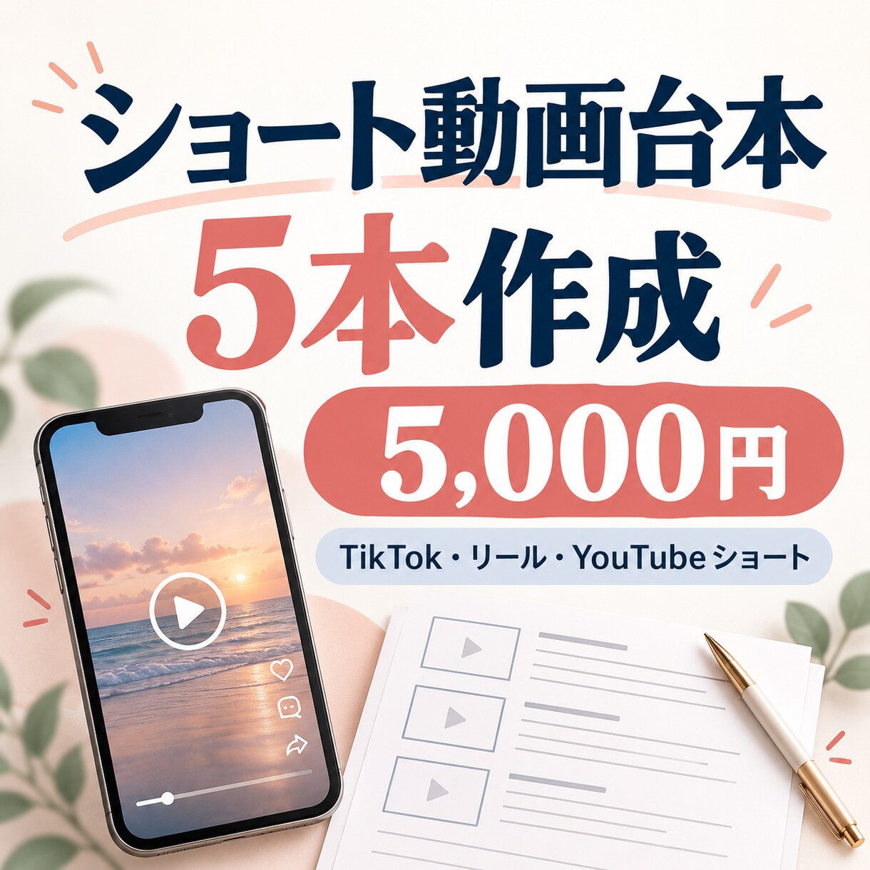 ショート動画の台本を5本作成します 冒頭から締めまで伝わる構成に。 イメージ1