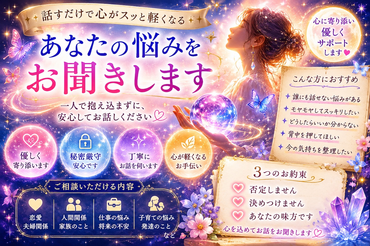 モヤモヤした気持ちを整理します 恋愛・仕事・子育てを占います。不安解消 イメージ1
