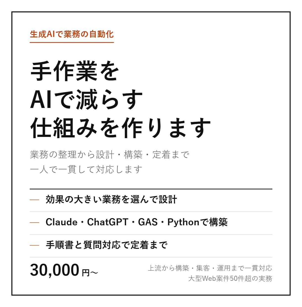生成AIで業務を自動化する仕組みを作ります 業務の整理から設計・構築・定着まで一貫して イメージ1
