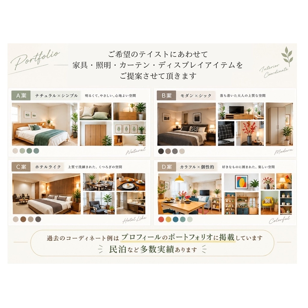 個人宅も民泊も理想のインテリアコーディネートします 複数案・アイテム数制限無！予算内で収納も考慮してトータル提案 イメージ5