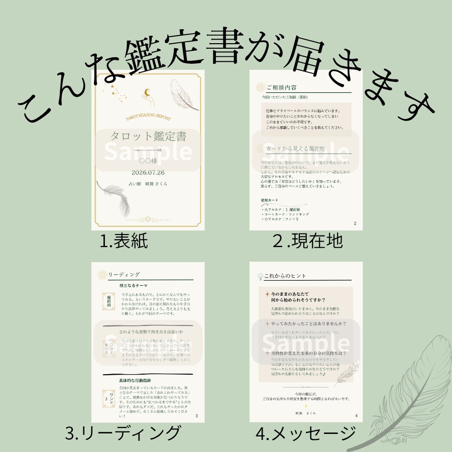 理想の未来へ進むタロット鑑定書をお作りします 目標があるあなたの悩みを整理し、迷いなく前に進めるように… イメージ4