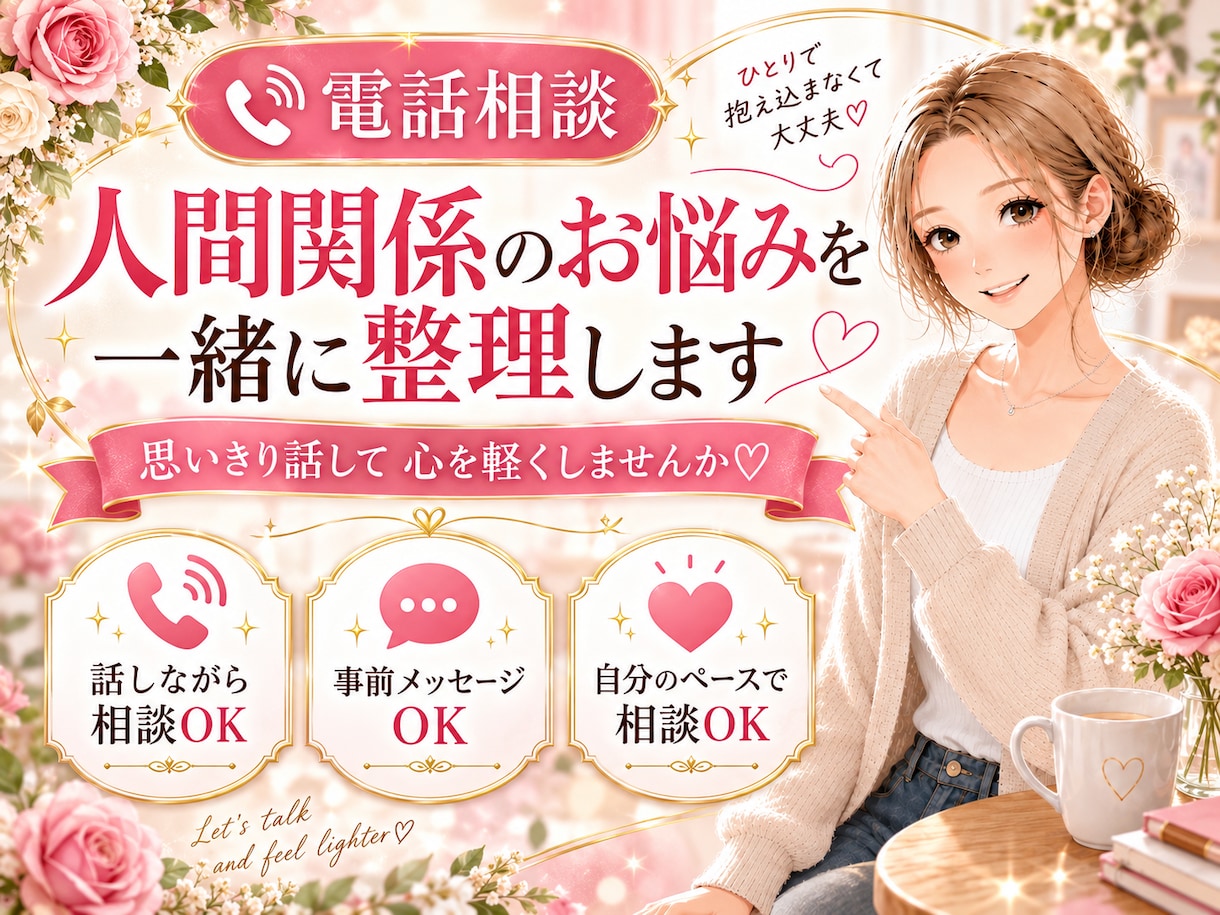 人間関係のお悩みを一緒に整理します もやもやする気持ち、思いきり話して心を軽くしませんか♡ イメージ1