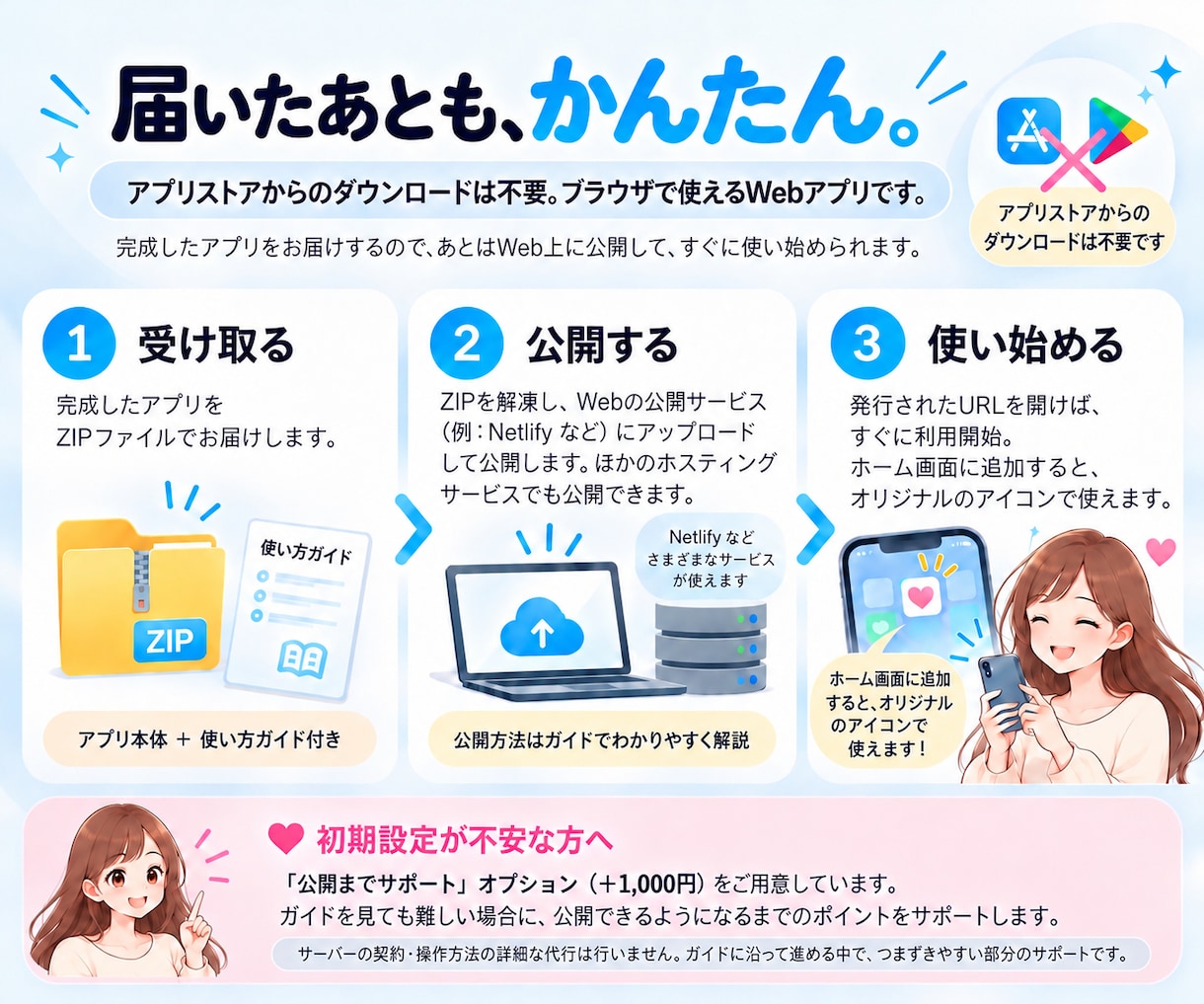 好きなものを飾る自分専用Webアプリを作ります ホームアイコンも好きな画像で。選んで作るセミオーダーアプリ イメージ4