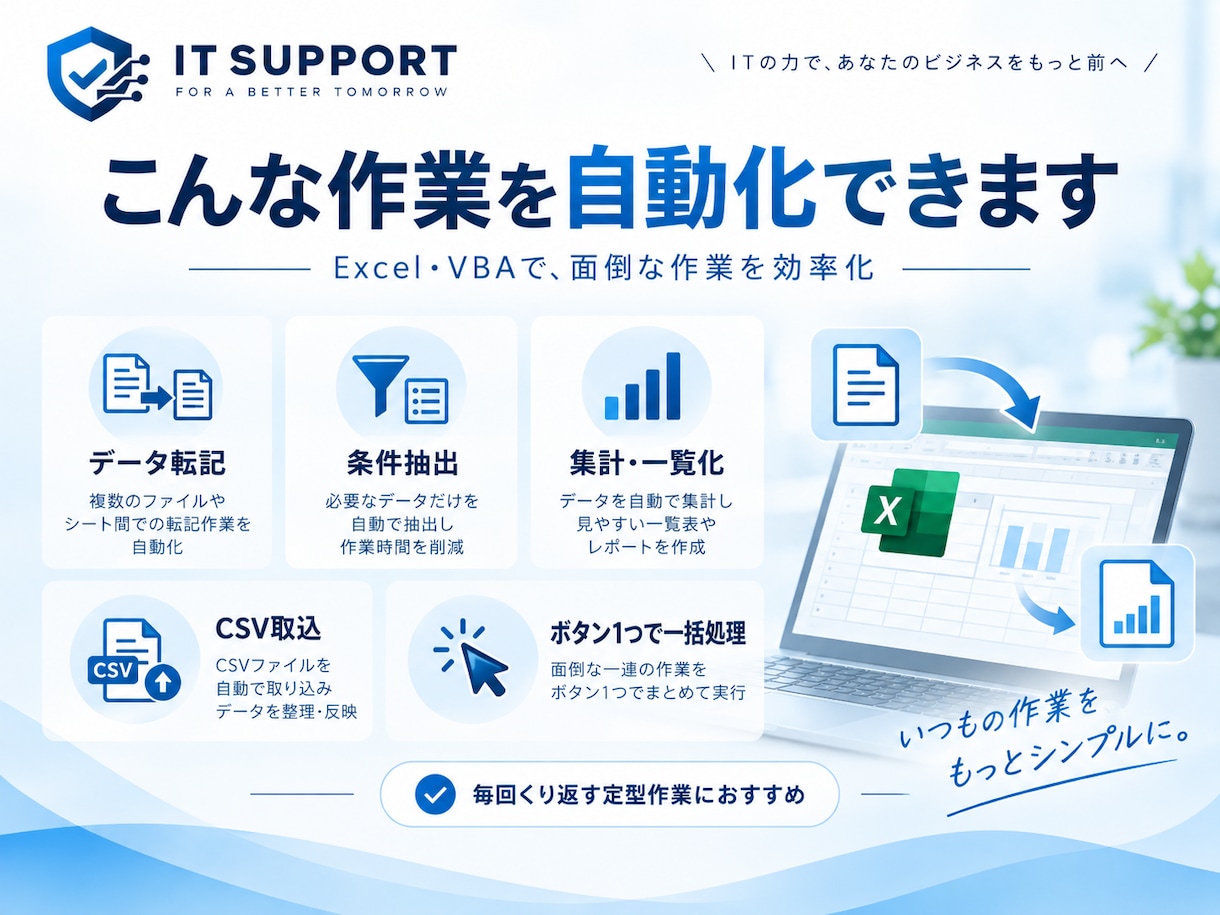 Excel・VBAで定型作業を自動化します 面倒な転記・集計作業をシンプルに効率化します イメージ2