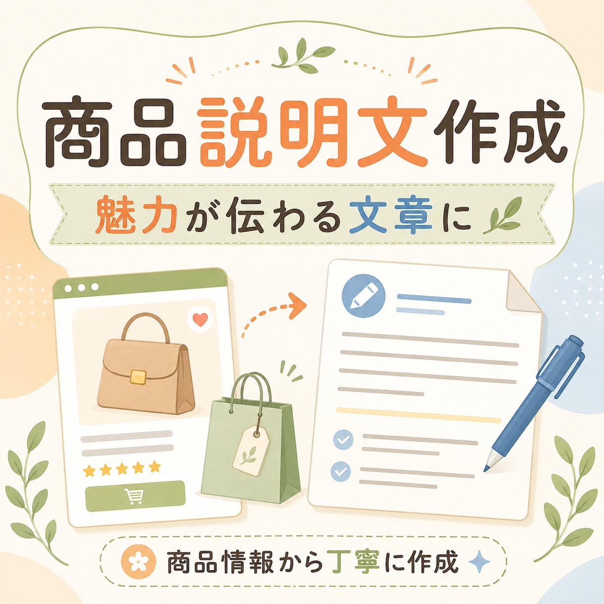 商品の魅力が伝わる説明文を作成します 商品情報をいただくだけで、読みやすい紹介文に整えます イメージ1