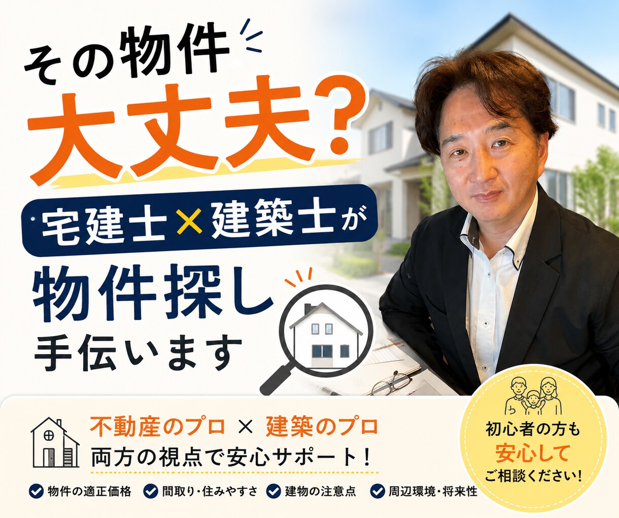 その物件大丈夫？宅建士×建築士が物件探し手伝います 宅建士×建築士が、物件探しの注意点を分かりやすくお伝えします イメージ1