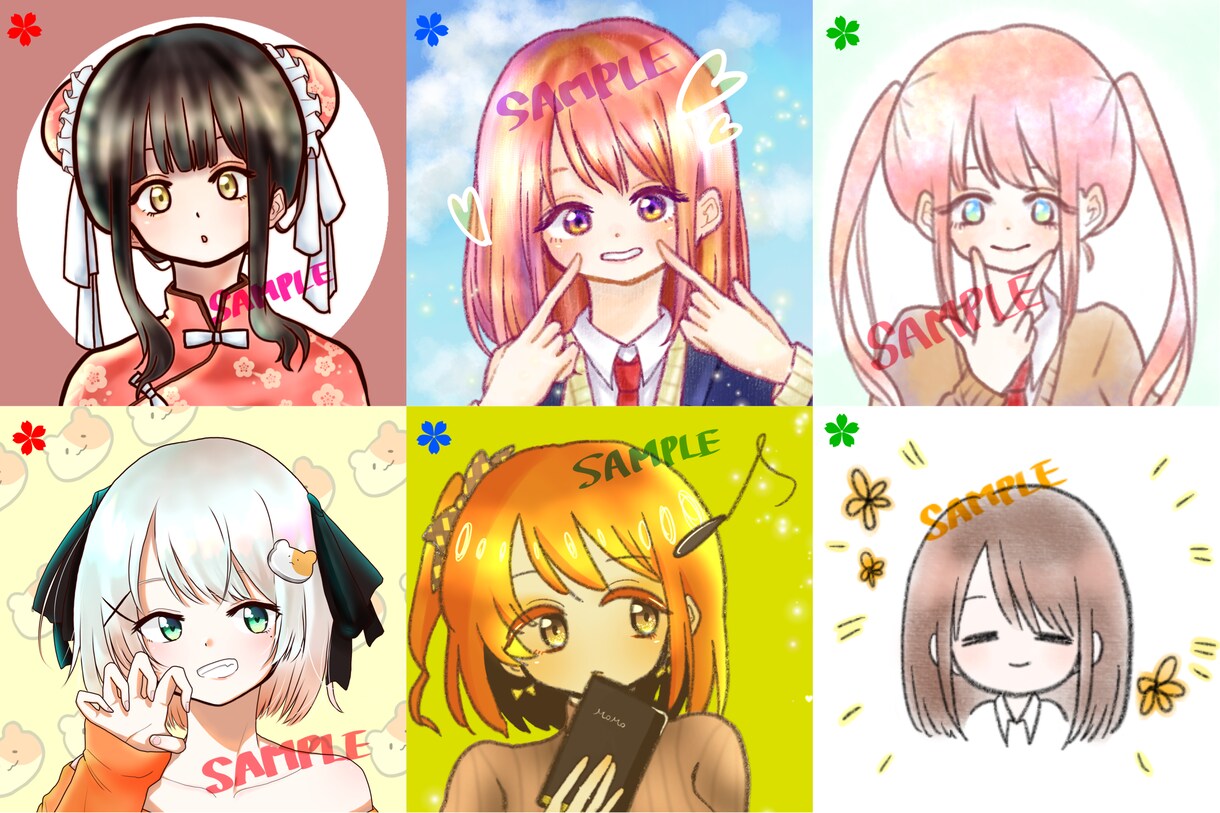 SNSのアイコン等に！正方形イラストお描きします 可愛い女の子のイラストをお求めの方へ！お好きな絵柄を選べます イメージ1