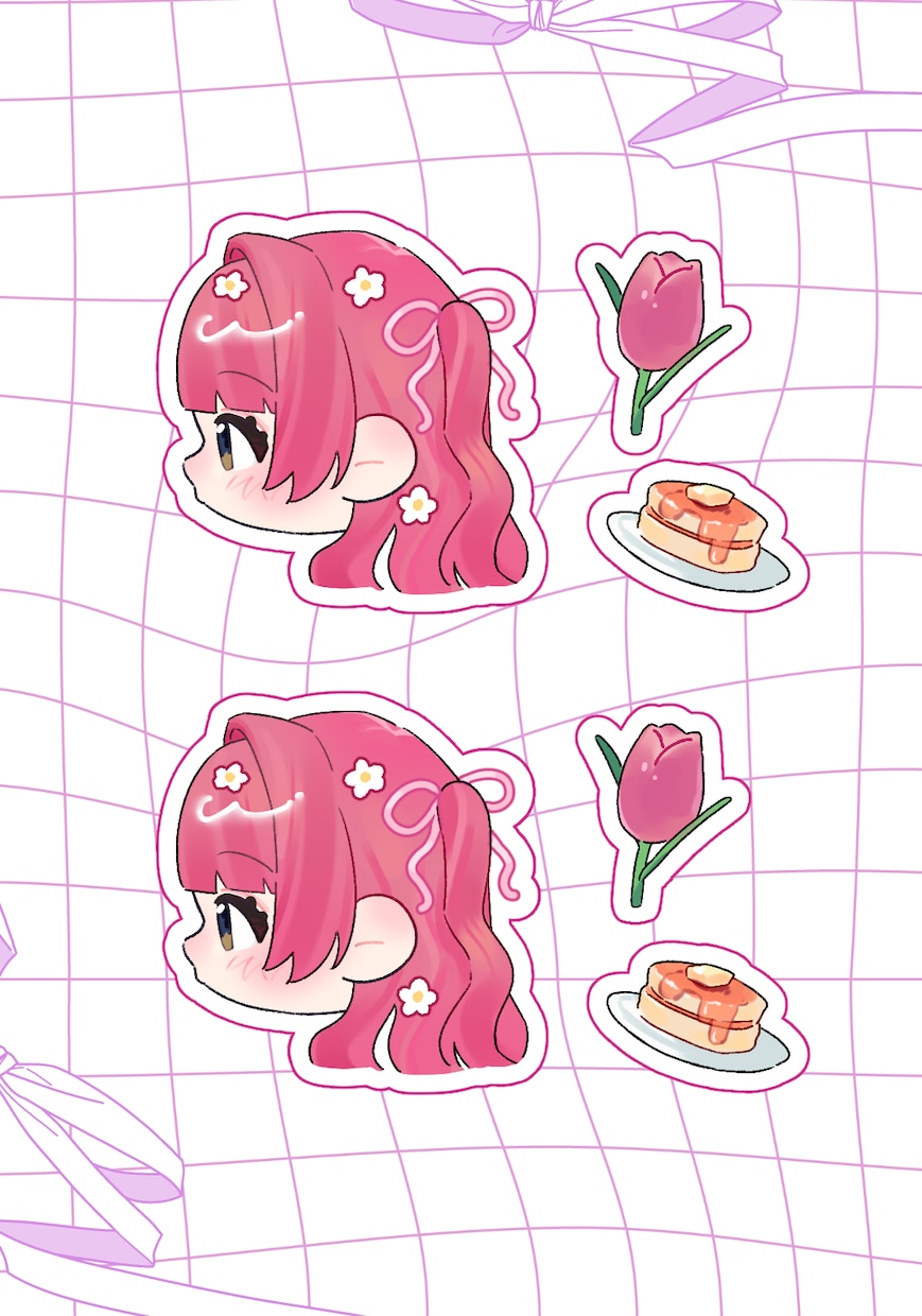 ネップリ対応　フレークシールちゃんを描きます ミニキャラ横顔＋お好きなモチーフ2点描きます。 イメージ10