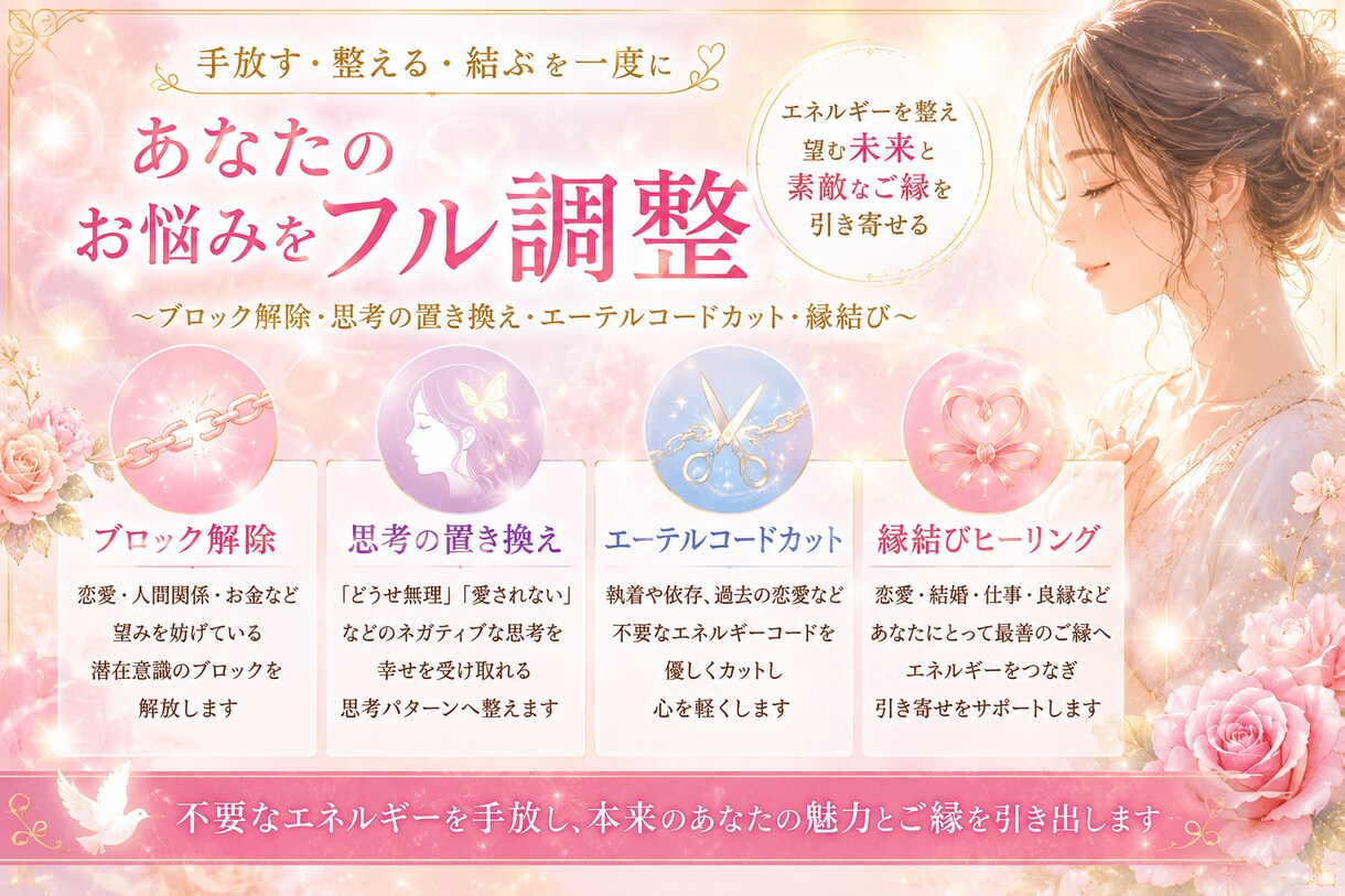 あなたのお悩みをフル調整します 手放す、整える、結ぶ、を一度に！なりたい自分を引き寄せる！ イメージ1
