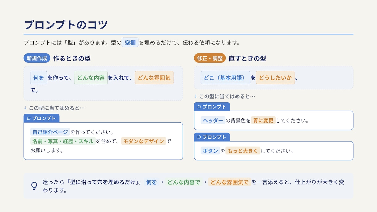 バイブコーディングでWeb1枚ページ作ります ChatGPT/Claude・未経験OK・全7レベルのLv1 イメージ6
