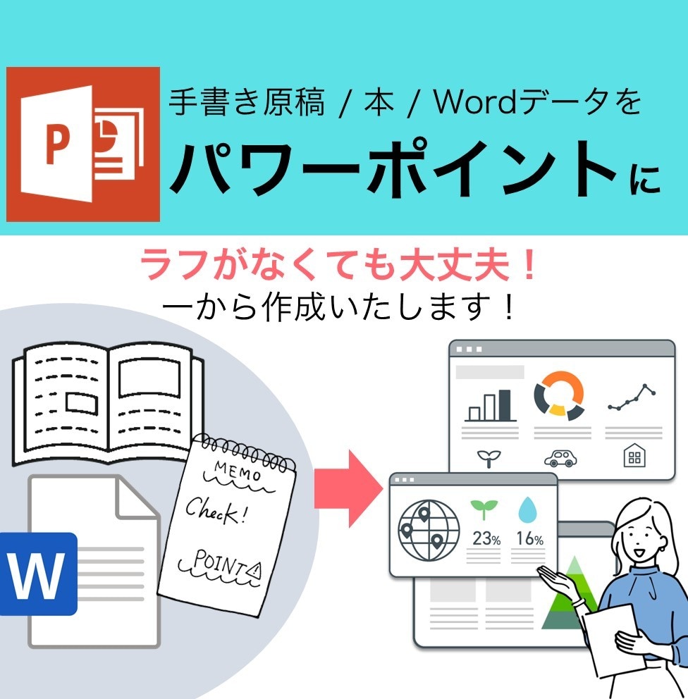 原稿からパワーポイント作成します プレゼン､オンラインスクール､印刷物など､一から作成します イメージ1