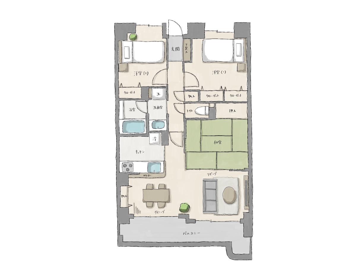マンション、住宅の手書き間取り図描きます マイホームを思い出に残したい方、プレゼンやwebにも！ イメージ3