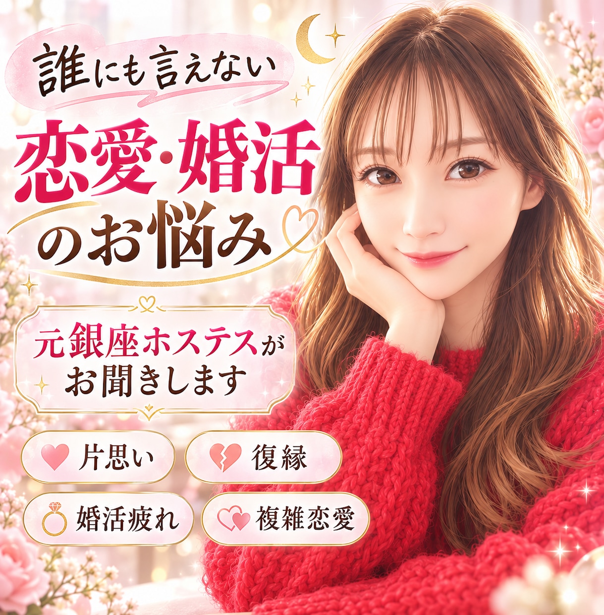 元銀座ホステスが恋愛・婚活のお悩みをお聞きします 否定せず、あなたの本音をお聞きします。 イメージ1