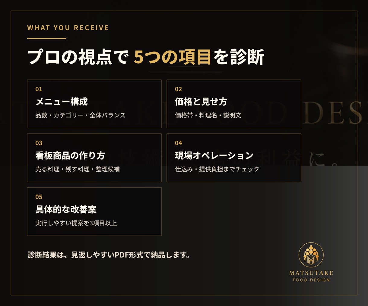 飲食店のメニューをプロが診断・改善します 料理長17年・現場27年の視点で売れる構成へ イメージ3