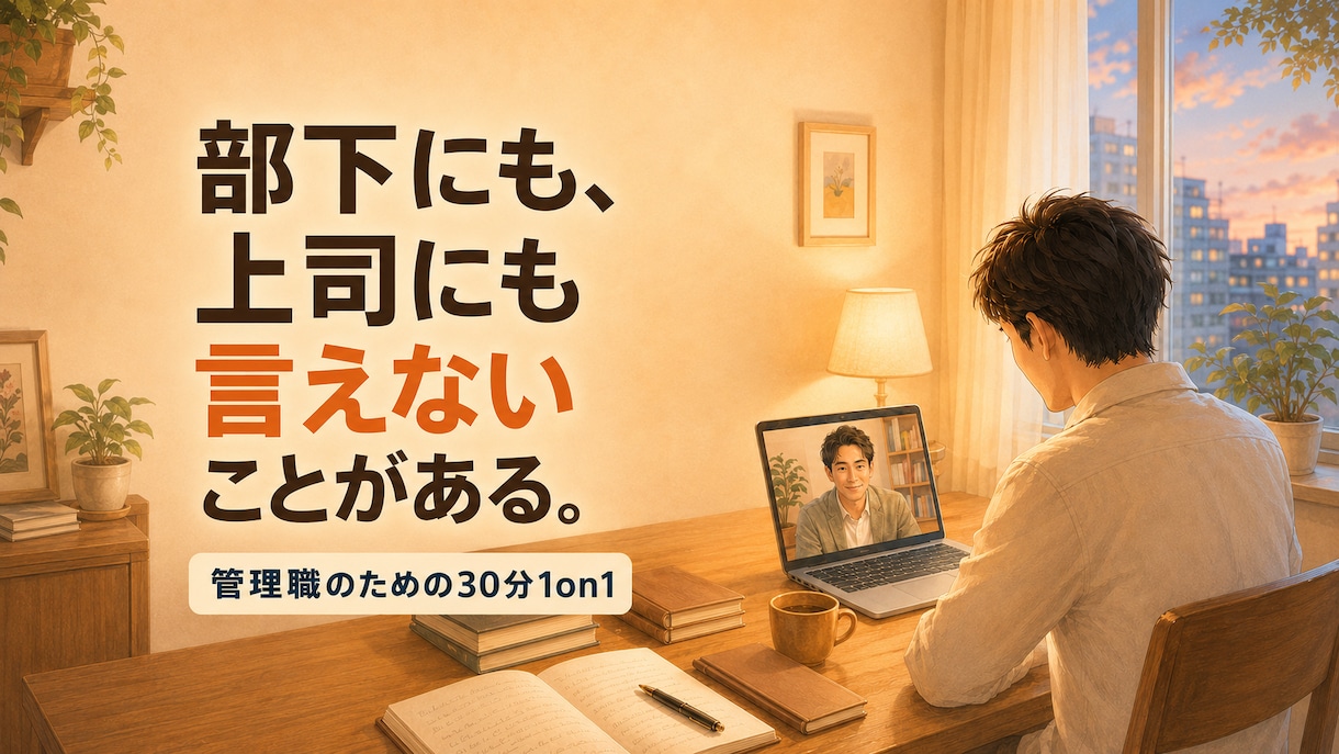 誰にも話せない管理職の悩みを1on1で整理します 部下や上司に言えないことを、現役管理職と話す30分です。 イメージ1