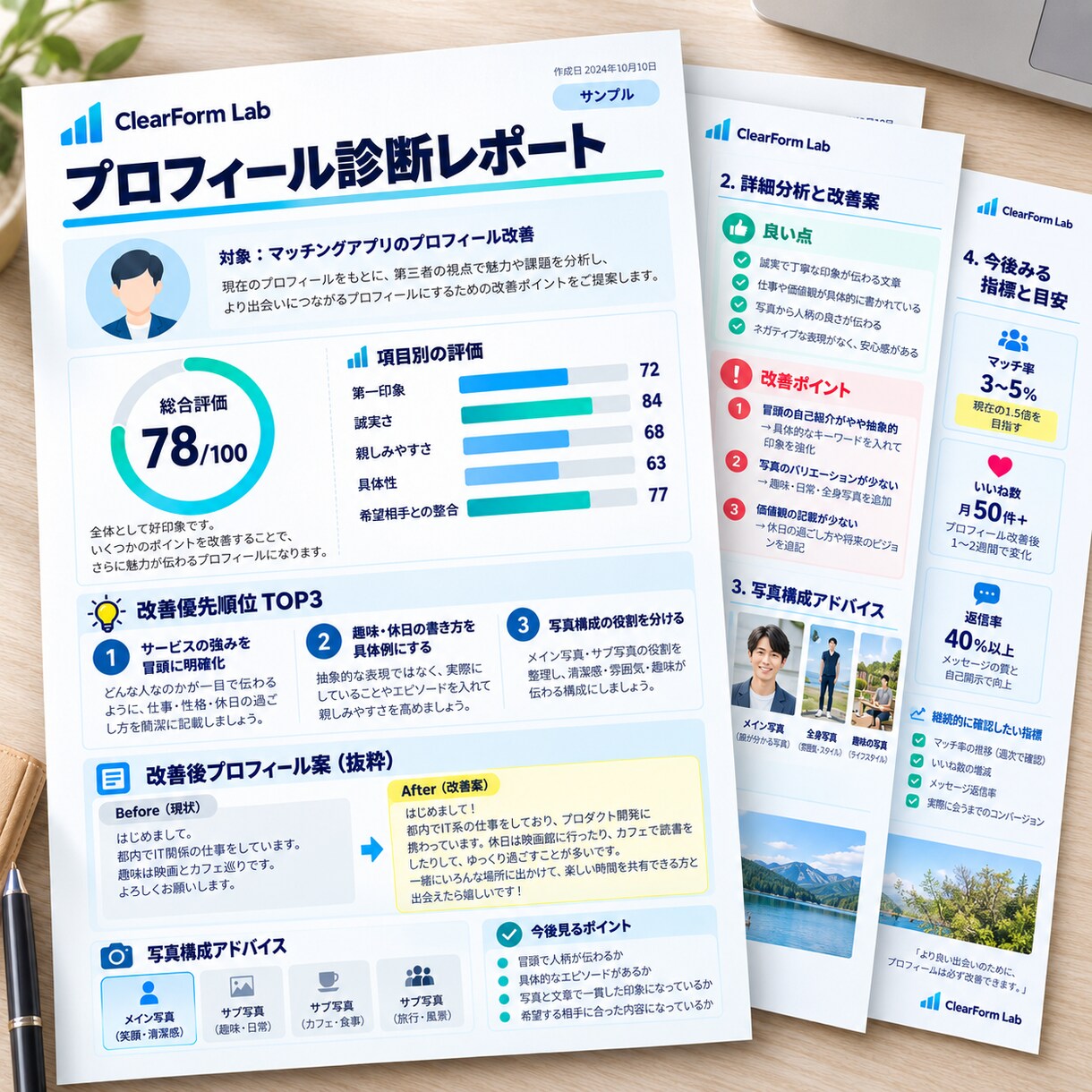 マッチングアプリのプロフィールを診断・改善します 改善ポイントと優先順位を客観的に見える化します イメージ2
