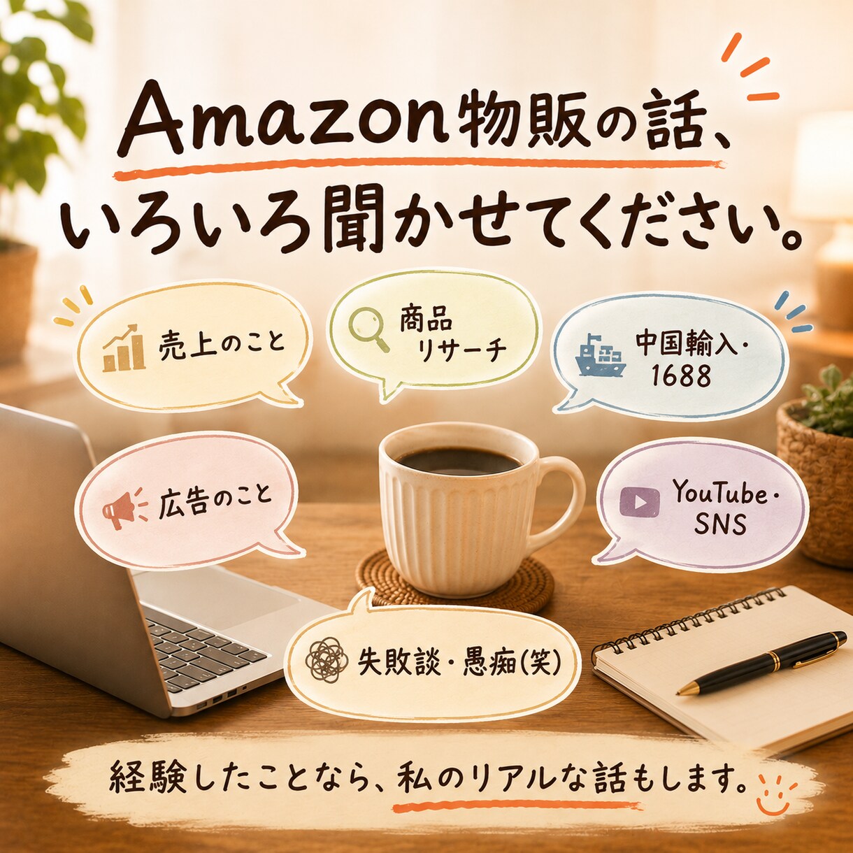 副業Amazon物販の話し相手になります 売れた話も失敗談も愚痴もOK！現役セラーと気軽に雑談 イメージ3