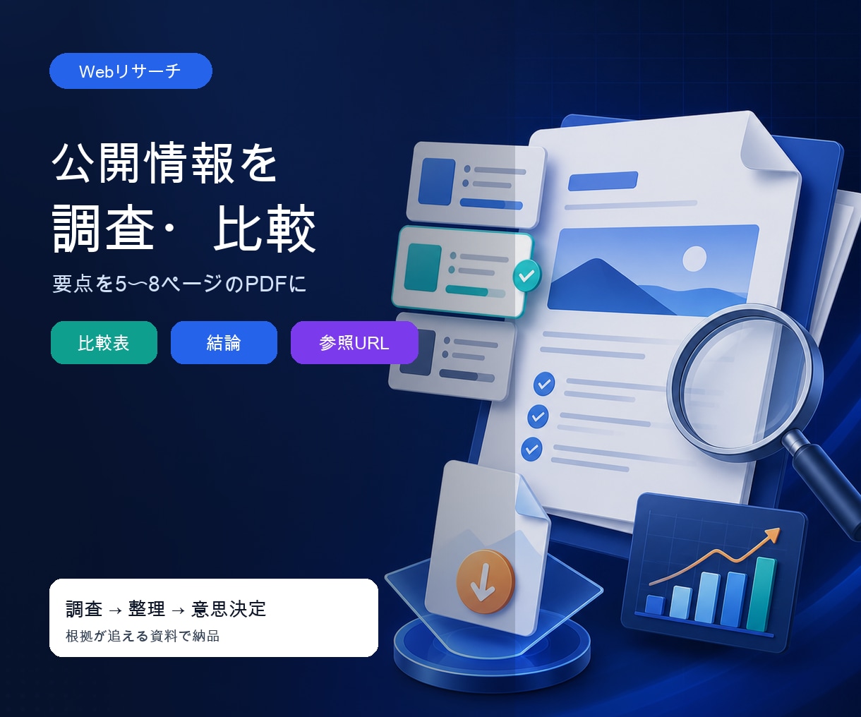 公開情報を調査し比較資料にします 8月31日まで初回3,000円｜参照URL付き イメージ1
