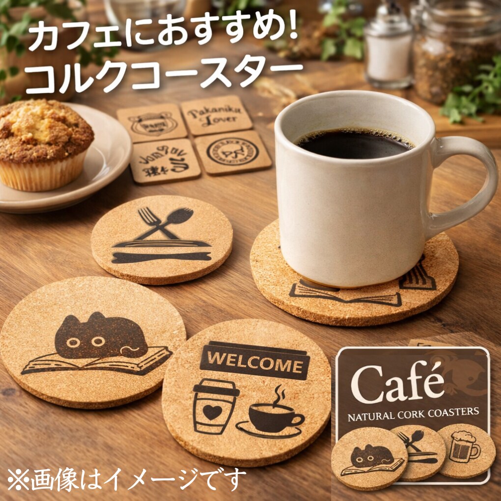送料無料【５枚５００円】コルクコースター作成します ・選べる150種・片面両面・丸型四角・天然コルク・飲み物飲料 イメージ4