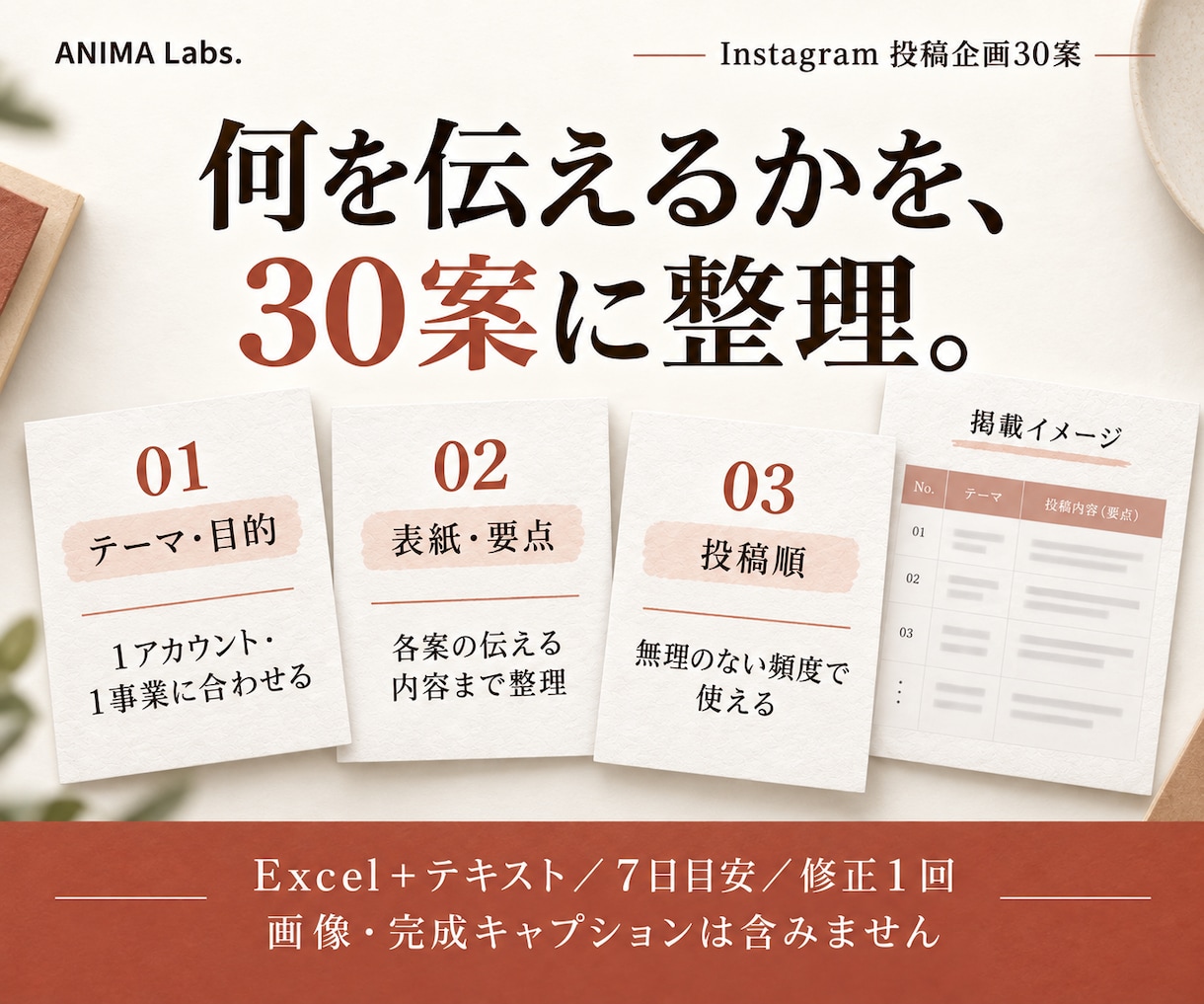 インスタ・Xの投稿企画を事業に合わせて作ります Instagram30案／X20案と完成文5本から選択 イメージ2